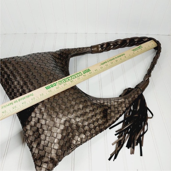 NWT Handbag Leather With Tassel Zipper Closure And Braided Strap in Bronze - Picture 6 of 8